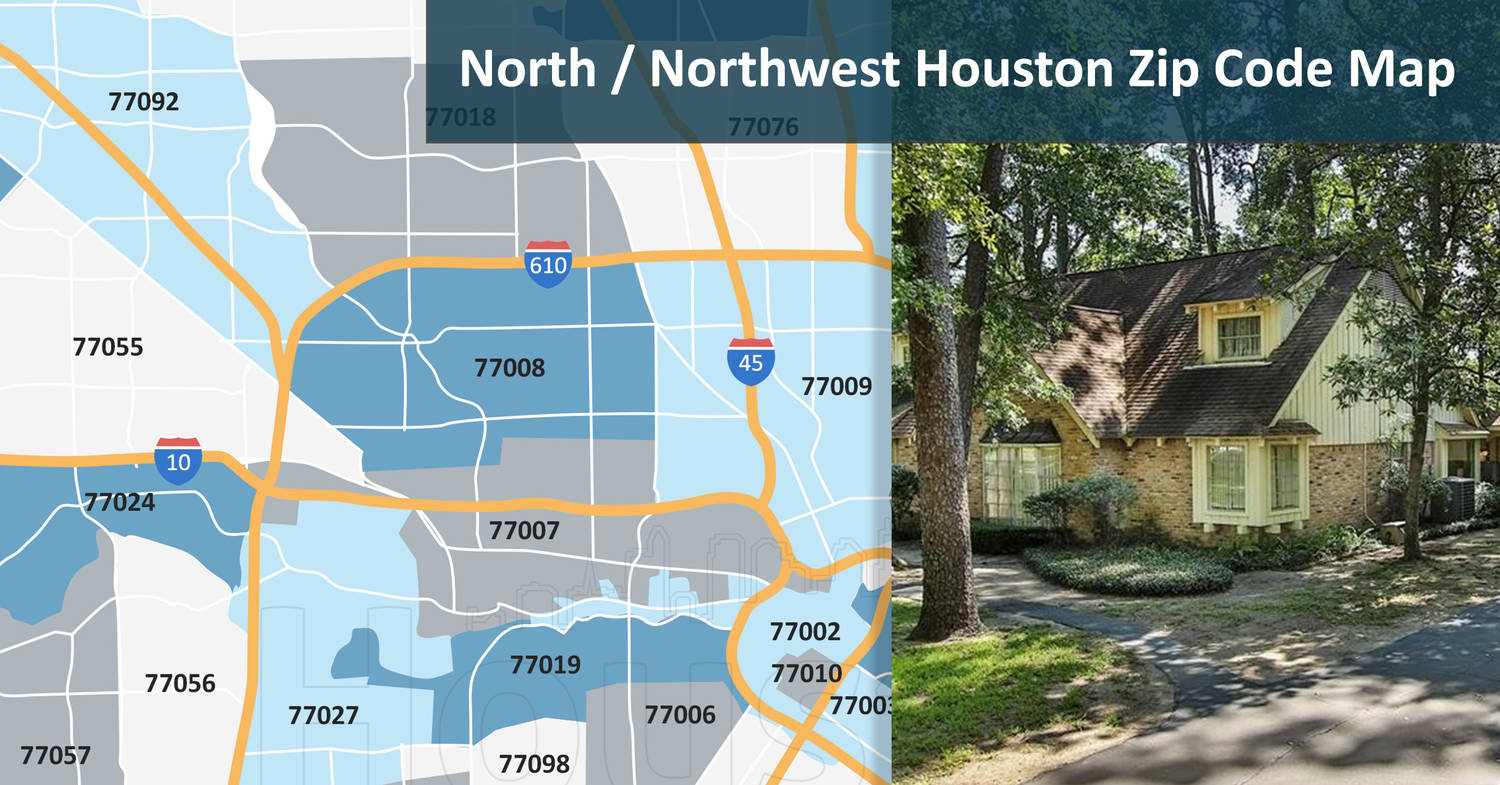 Mapa kodów zip północnego/północno-zachodniego Houston