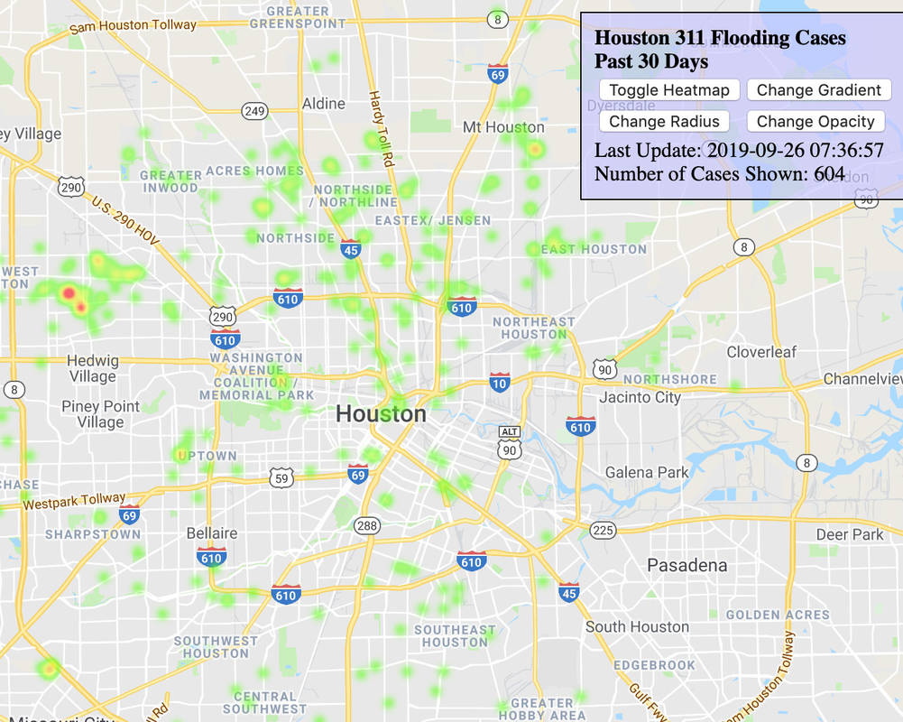 Houston 311 Service Requests Heatmap During Imelda