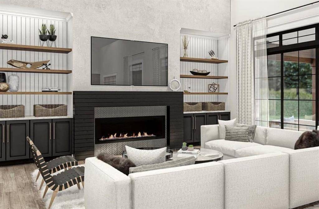 Living area with high ceilings and views or the golf course. Exact details may vary depending on selections.
