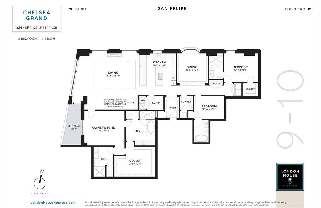 CHELSEA GRAND floor plan. Two bedrooms, two and one-half baths containing 2,984 sq.ft.