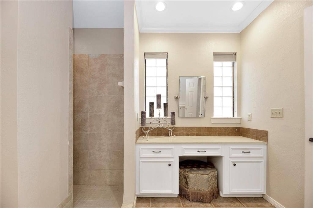 Stunning separate vanity area.