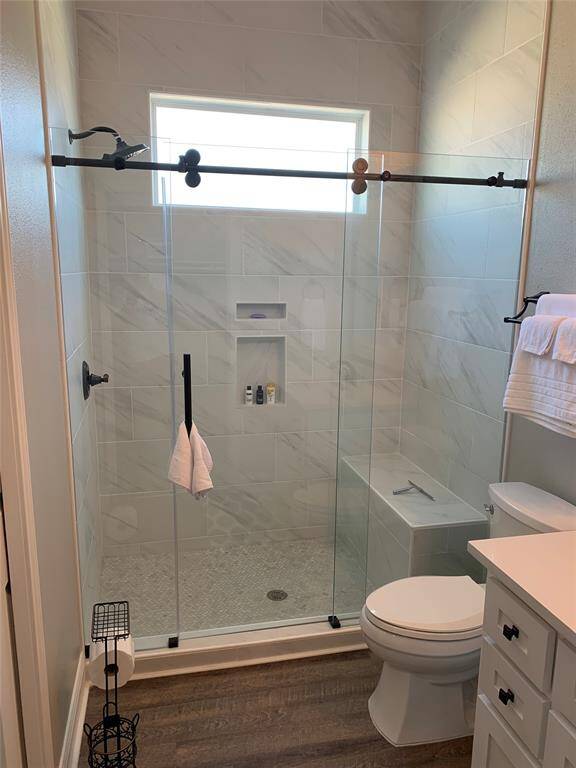 Primary bath has extra large shower