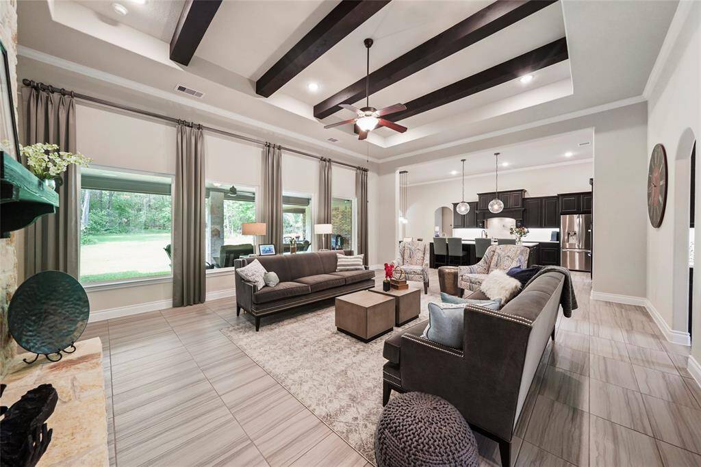 Light-filled great room with view towards the kitchen.