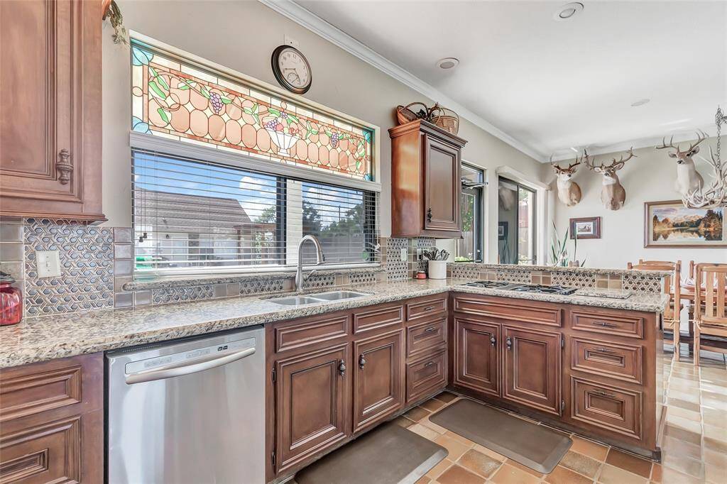 Kitchen area with views of the pool area