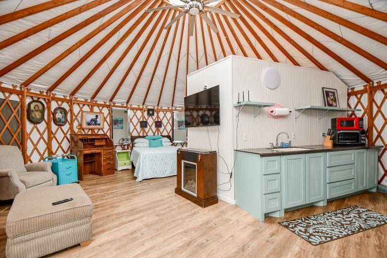 Round House living area with kitchen
