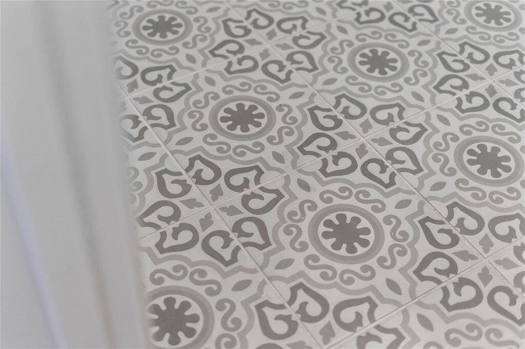 Pictured here is the secondary bathroom floor tile (Memoir Ceramic tile).