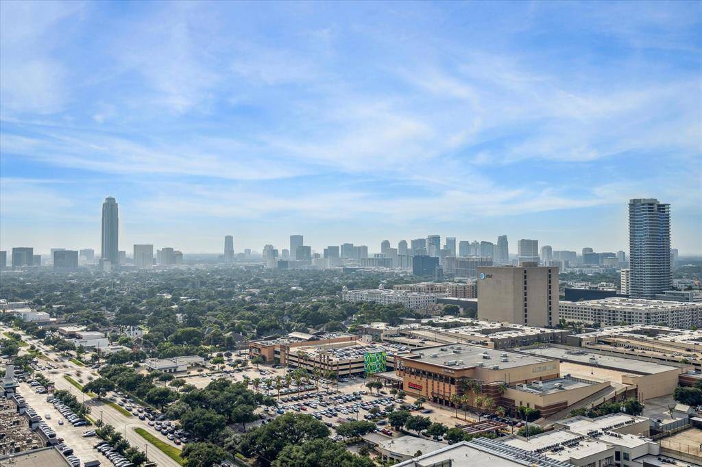 Sweeping blue sky views overlooking the Galleria, Uptown and north toward River Oaks.