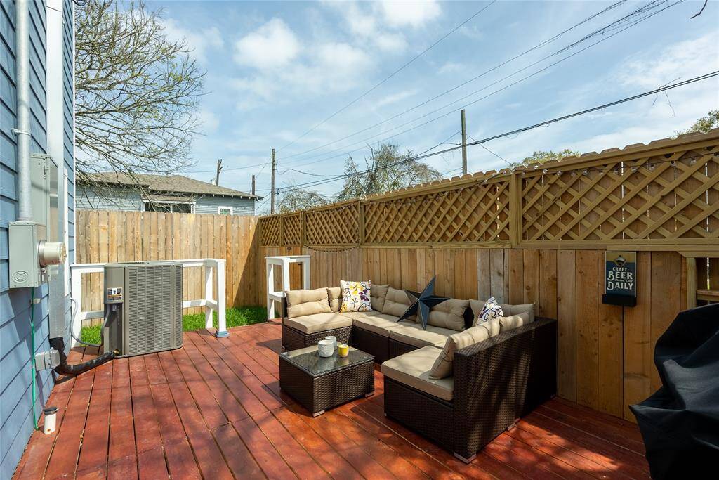 The back patio offers privacy and a lovely space to enjoy the outdoors.  Easy access from the kitchen.