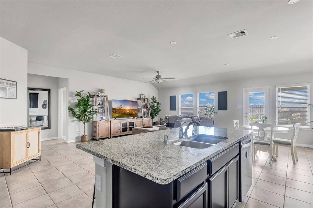 A view from the kitchen to the living room.