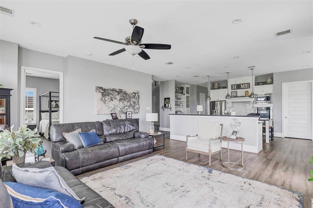 The family room is open to the kitchen