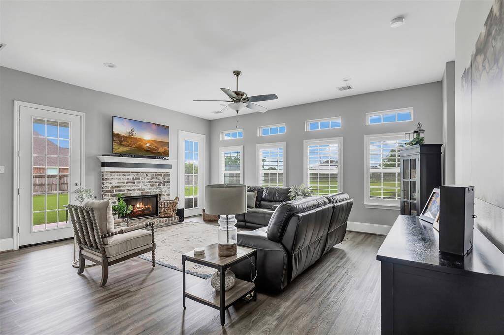 The family room offers plenty of natural light