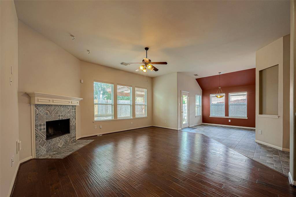 Gorgeous flooring continues throughout into the family room.