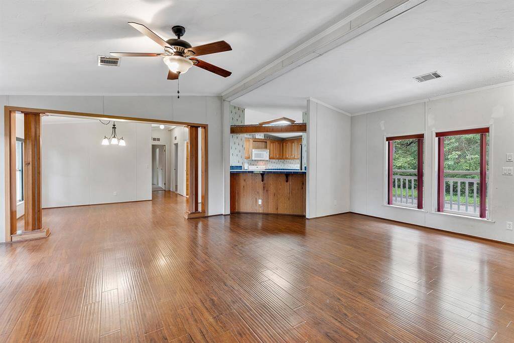 Living space opens to dining room