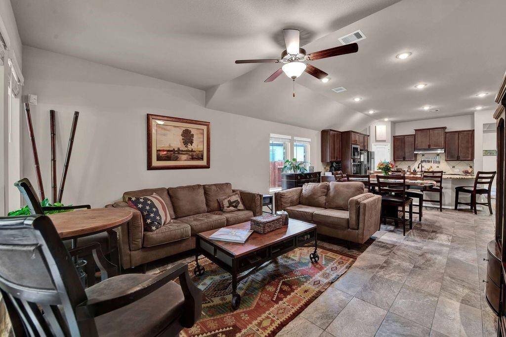 Kitchen and dining area flow into family room