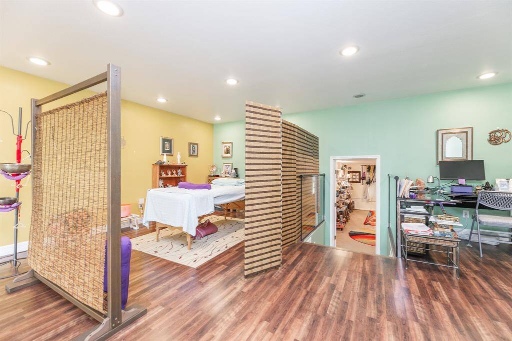 Upstairs studio for yoga, office, storage, and more