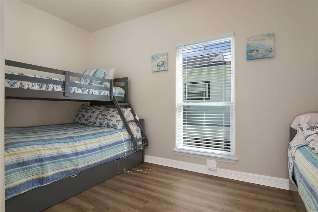 Each bunk bed has a twin trundle that pulls out for additional sleeping space.