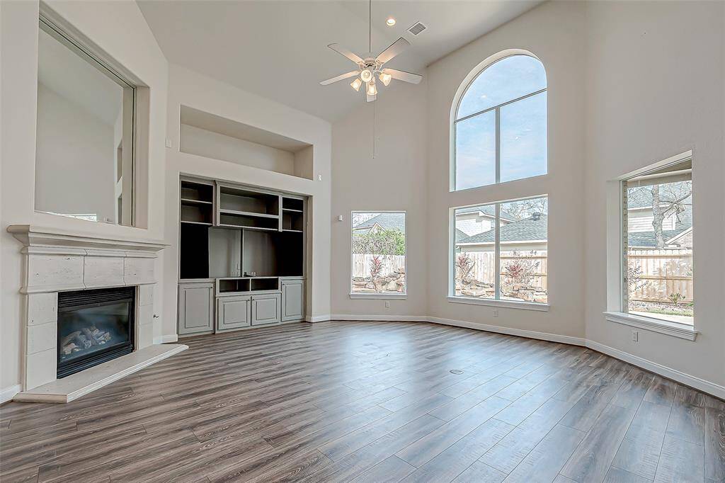 Large windows and great view of pool.
