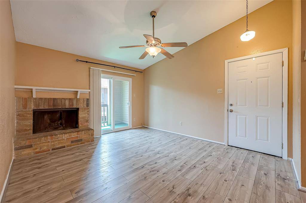 another view of living room with doble sliding door.