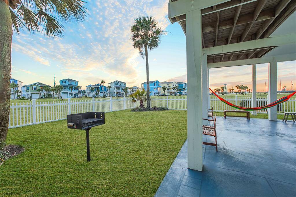Backyard with stationary grill