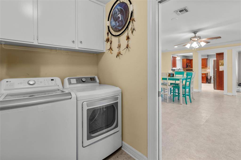 Laundry room is conveniently located prior to garage entrance and family room.