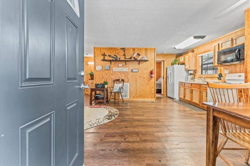Entering you are greeted by the living room and kitchen /dining combo!