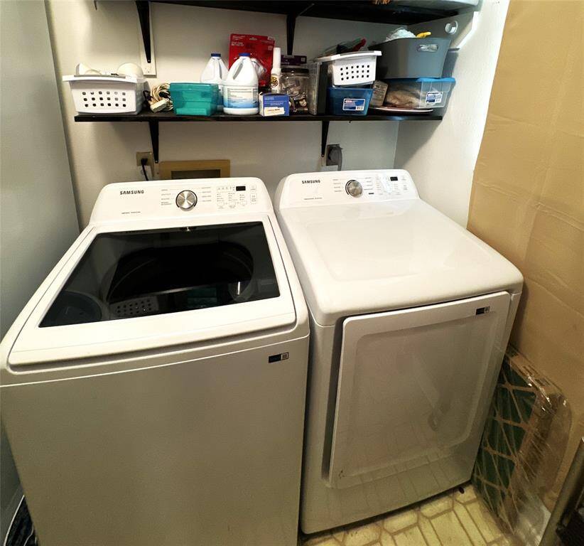 Laundry convenience included: washer and dryer come with the home.