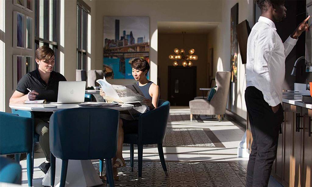 The morning room and coffee bar is available 24 hours with lounge seating, coffee bar and high speed WiFI