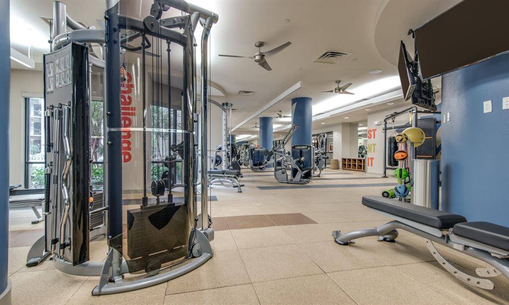 State of the art fitness center includes a yoga area and feature full TV and media integration on equipment