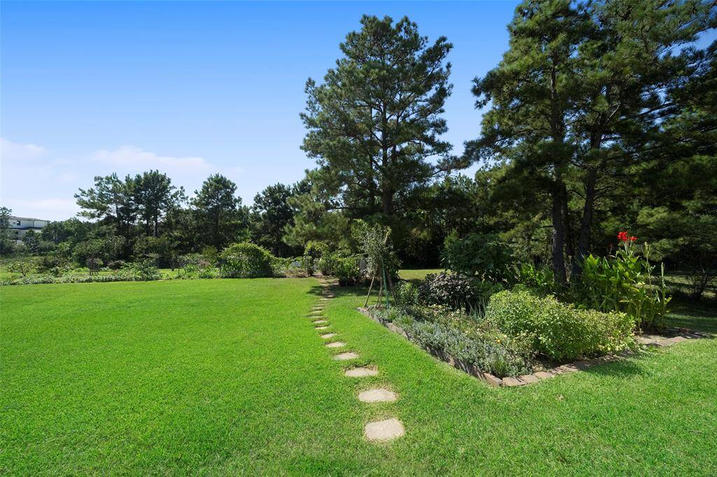 Enchanting landscaped garden with a vibrant array of herbs and flowers.
