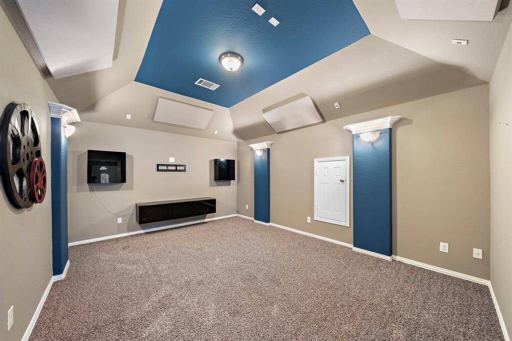 The media room is located on the 2nd floor and is wired for sound and equipment.