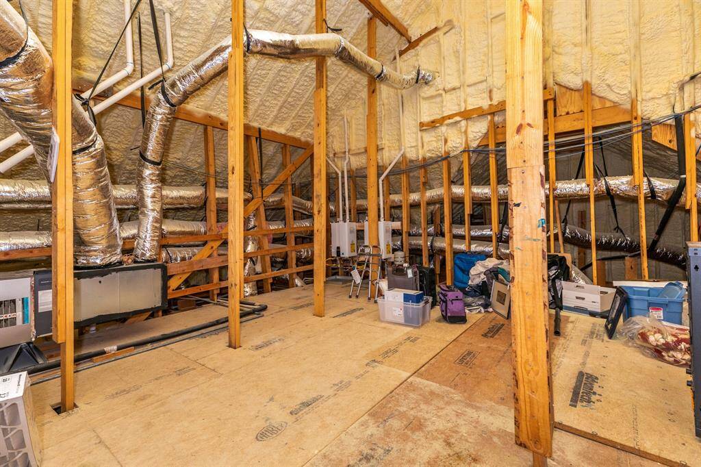 Large unfinished storage space upstairs that currently houses mechanical items but could be finished out to gain additional living space.