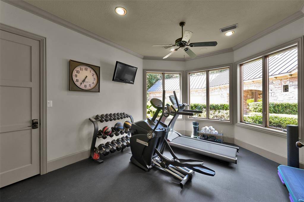 Gym with view of courtyard. Room has a spacious closet and could be a 5th bedroom.