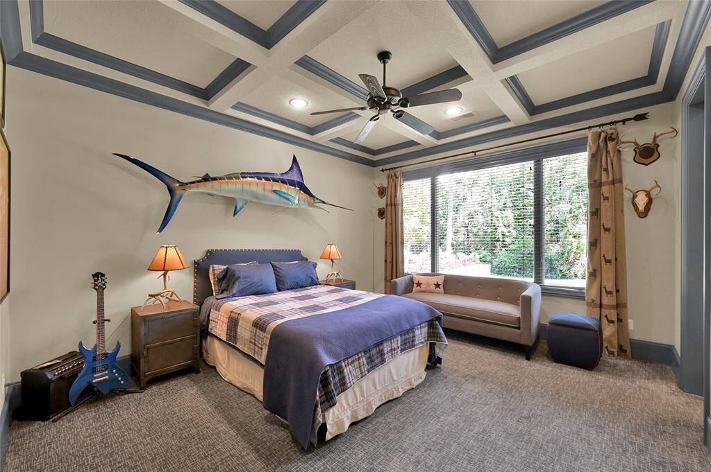 Bedroom 2 - Notice the coffered ceiling, ornate molding and large window.