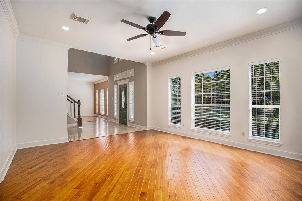 Spacious den looking into the foyer