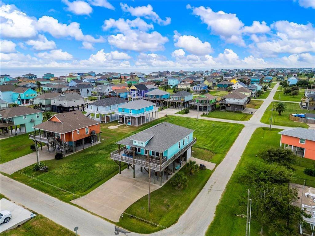 Aerial view showcasing the corner lot.