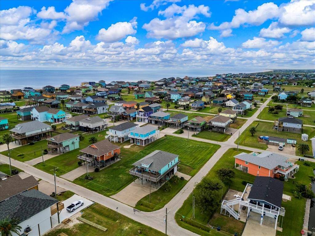 Aerial view showcasing the corner lot.