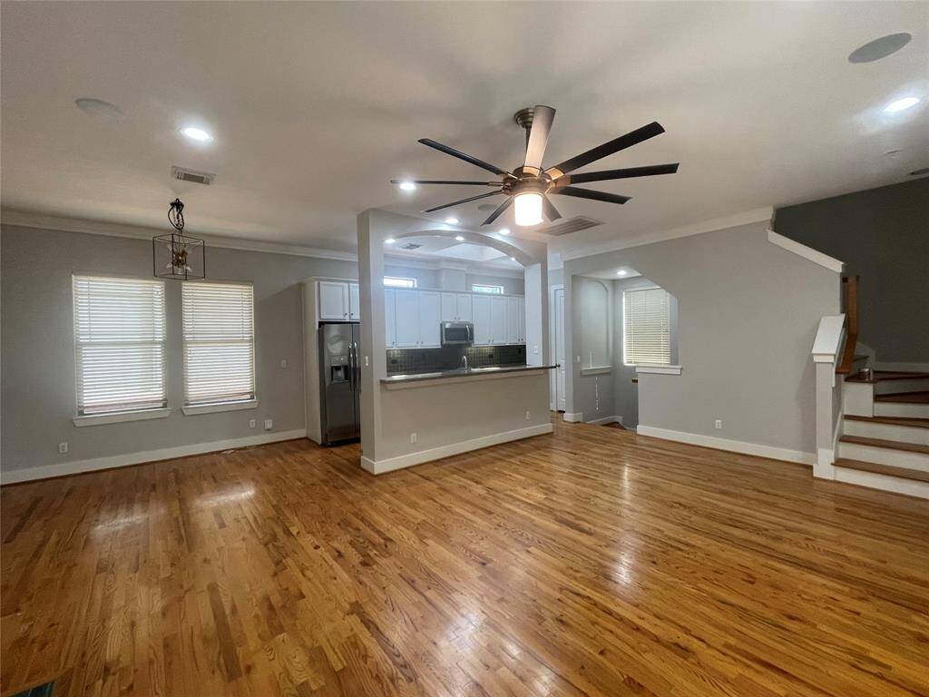 Kitchen is open to living and dining area.
