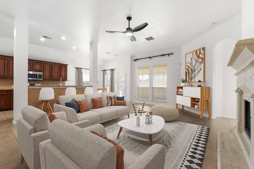 Family room virtualy staged.
