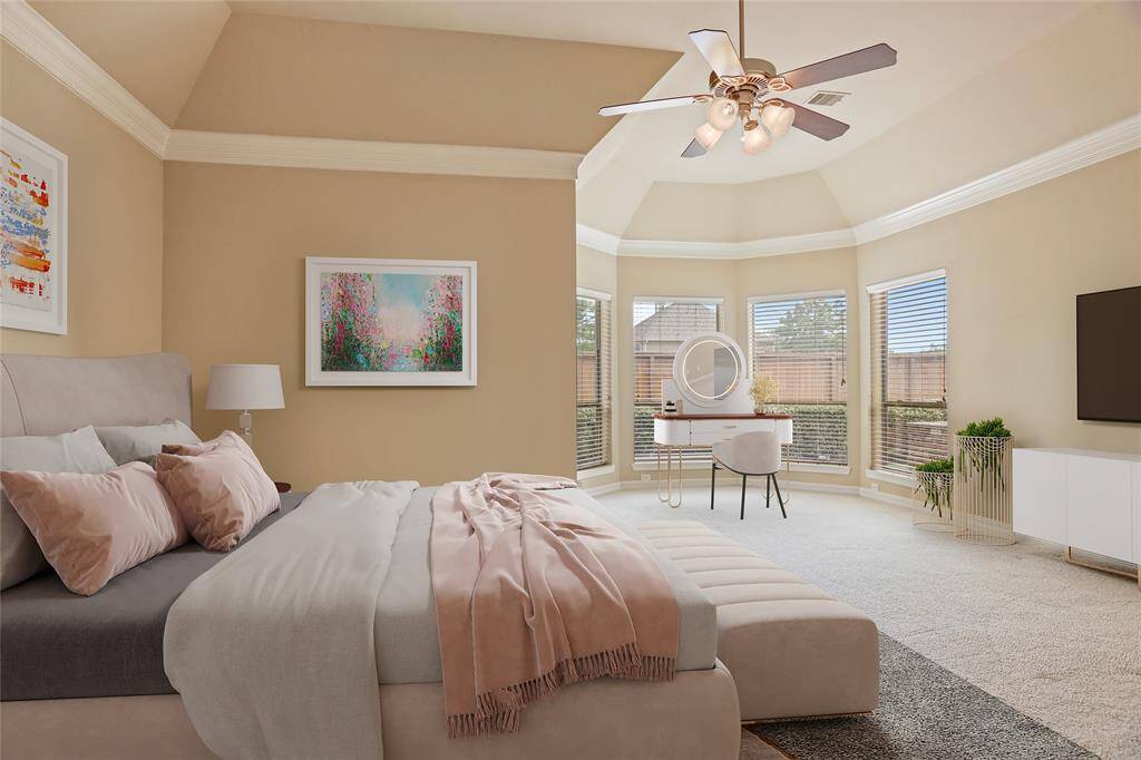 Discover the spacious Primary Suite, perfectly accommodating for large furnishings and featuring a cozy sitting area for relaxation.