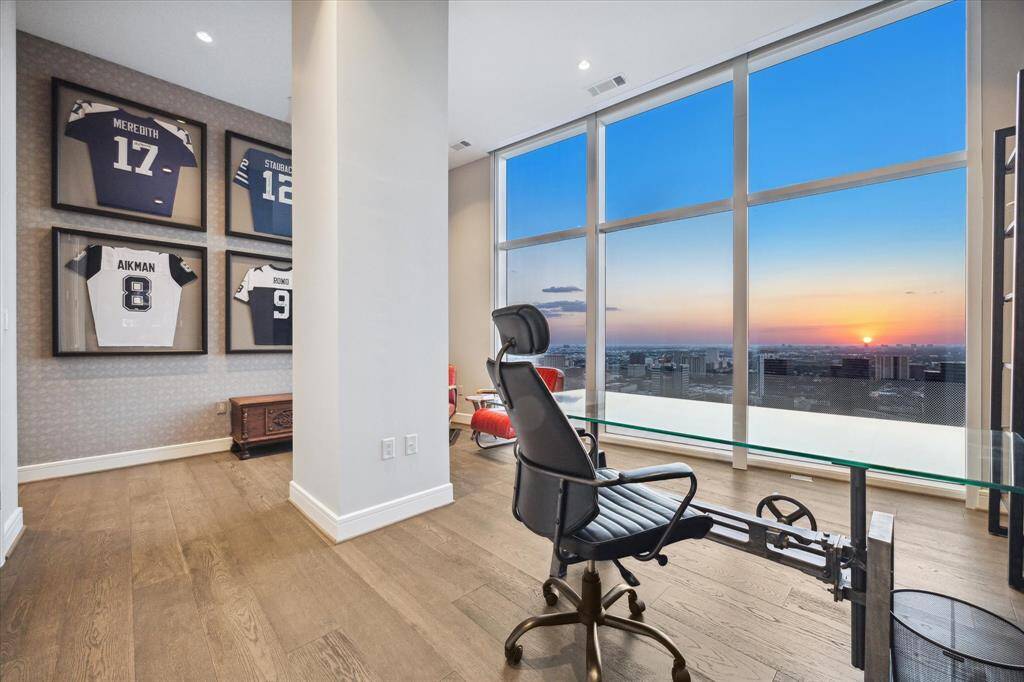 Spacious and modern home office with stunning panoramic views.
