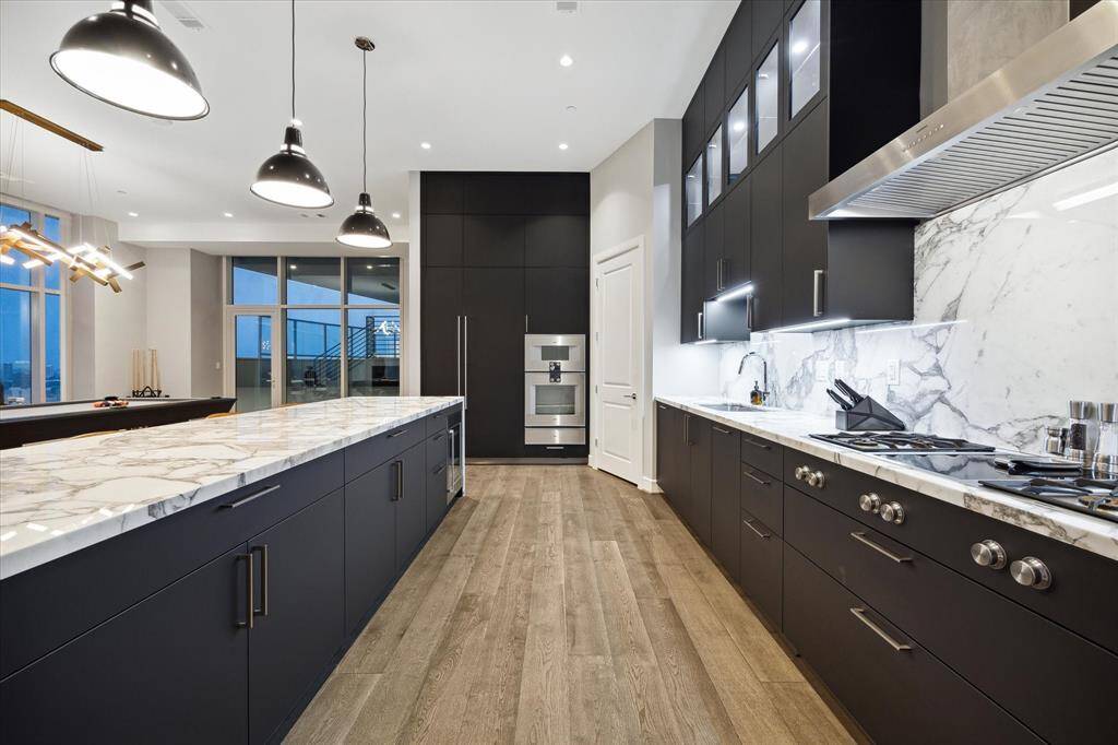 Streamlined chef's kitchen with scenic outdoor vistas