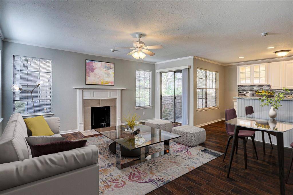 *Virtually Staged* Large living/dining space with cozy fireplace