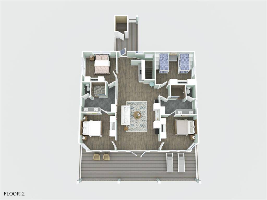 This is a spacious, two-level floor plan featuring a large, open living area with an adjacent kitchen and dining space on the first level. Master suite with a private bathroom, two additional bedrooms with a shared bathroom, and a convenient laundry space on the 2nd floor. Ample storage and a deck for outdoor enjoyment.