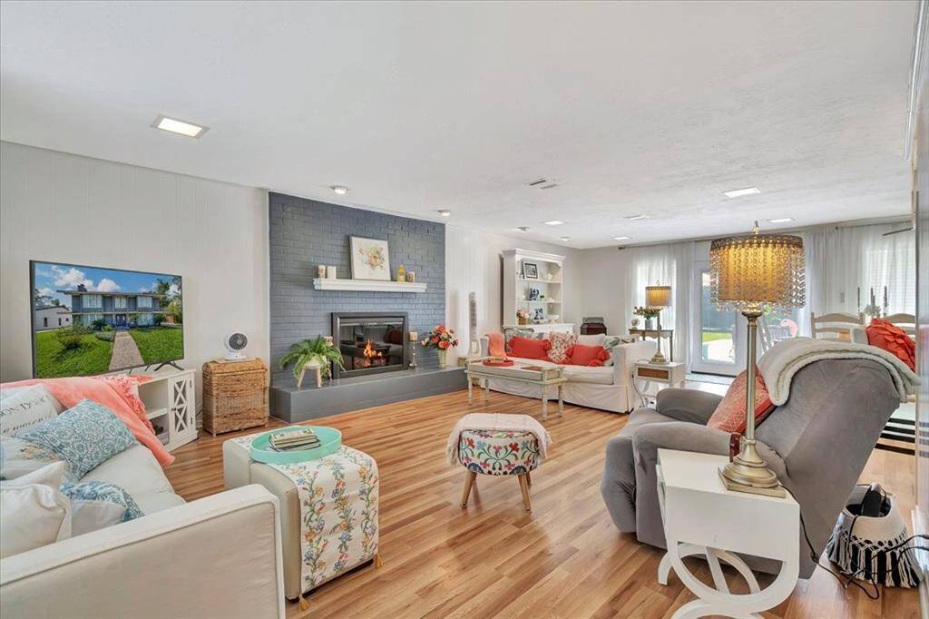 Gas log fireplace offers peace and tranquility on chilly nights.