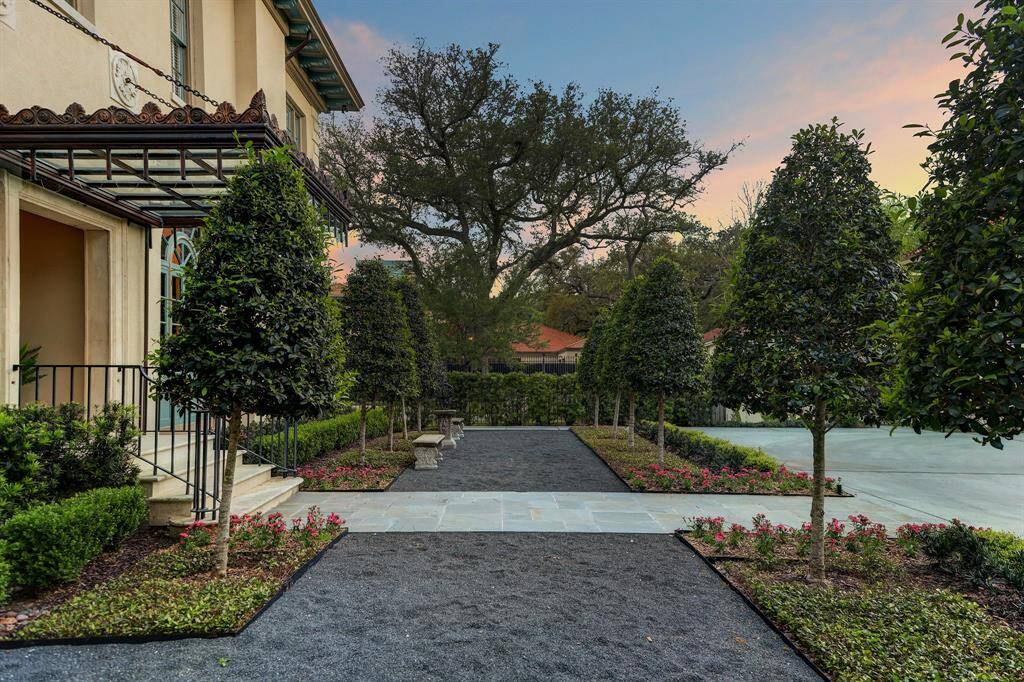 View of aesthetically pleasing hardscapes at the back entrance.  Owner enlisted the Office of James Burnett (OJB) an award winning nationally recognized firm for the landscape design.