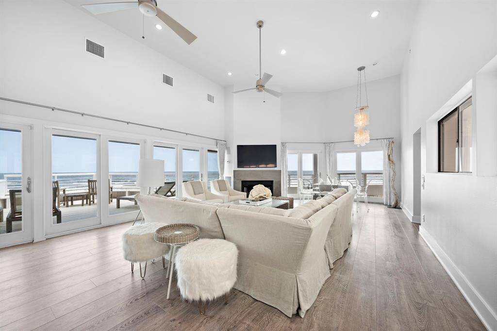 The main living area has ocean views from every angle, and opens onto the second level terrace.
