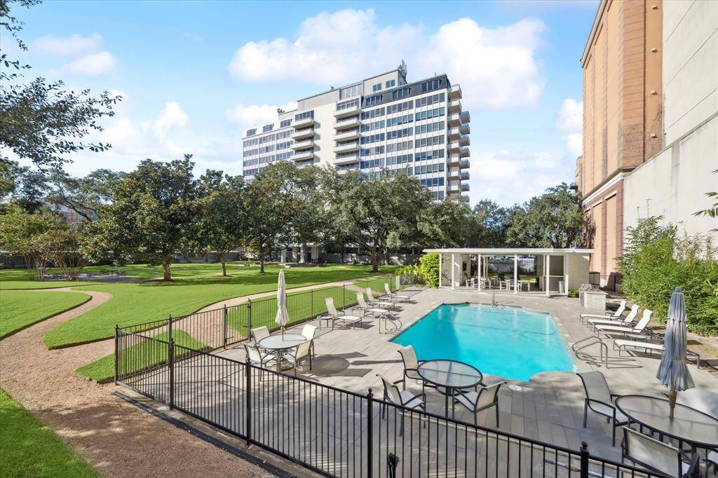 Tucked away pool with pool cbana.