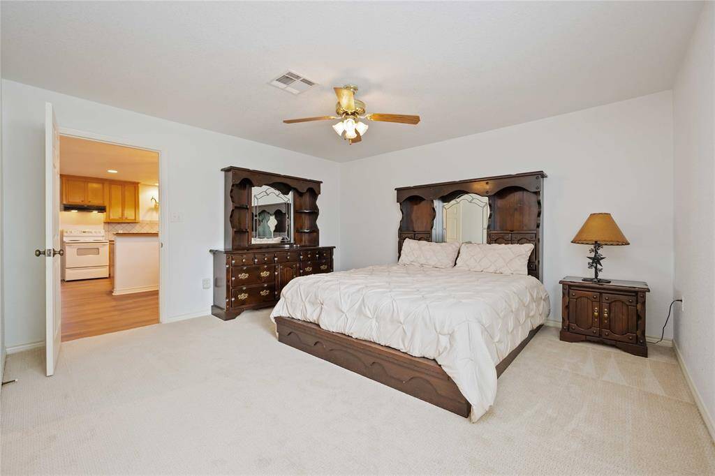 There is a private bedroom with walk in closet in the guest house.