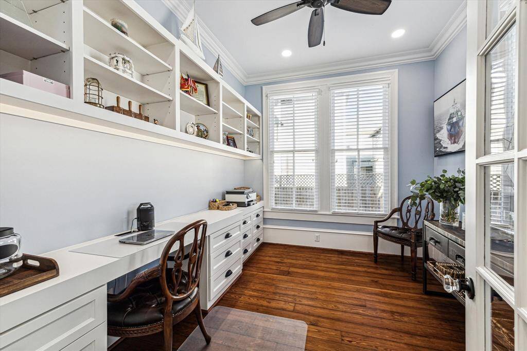 Study: Custom Cabinets and Hunter Douglas 2" blinds.