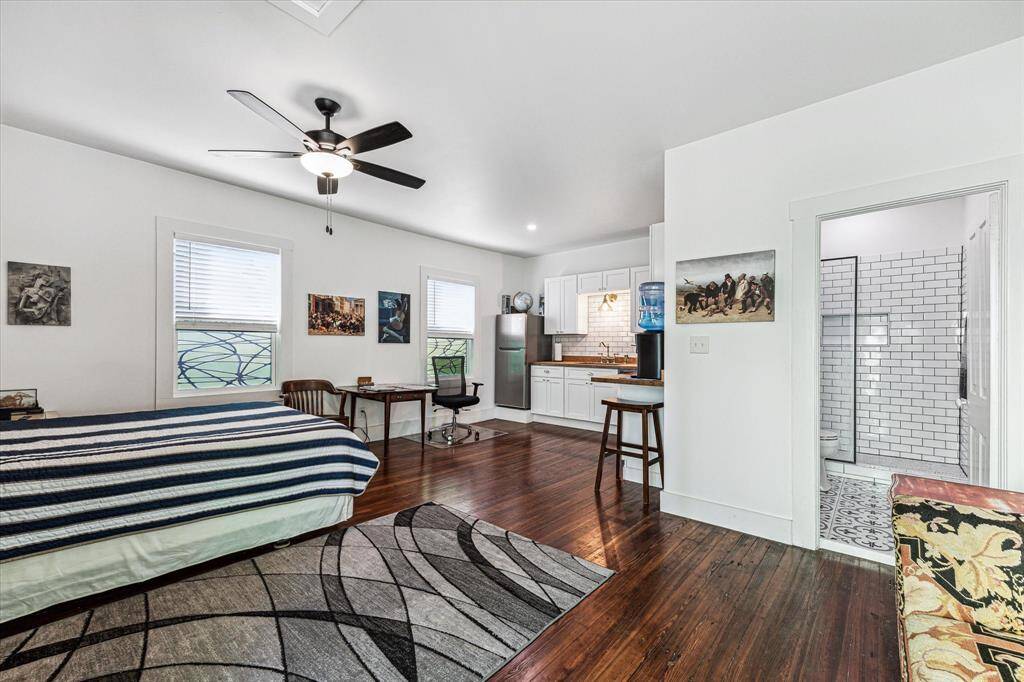 The 476 SF renovated carriage house. Tenant occupied.